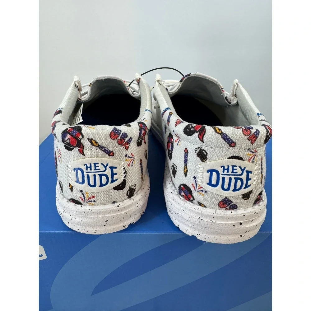 Hey Dude Wally Funk Americana Party Mens Shoes White USA Slip On Comfort Size 11